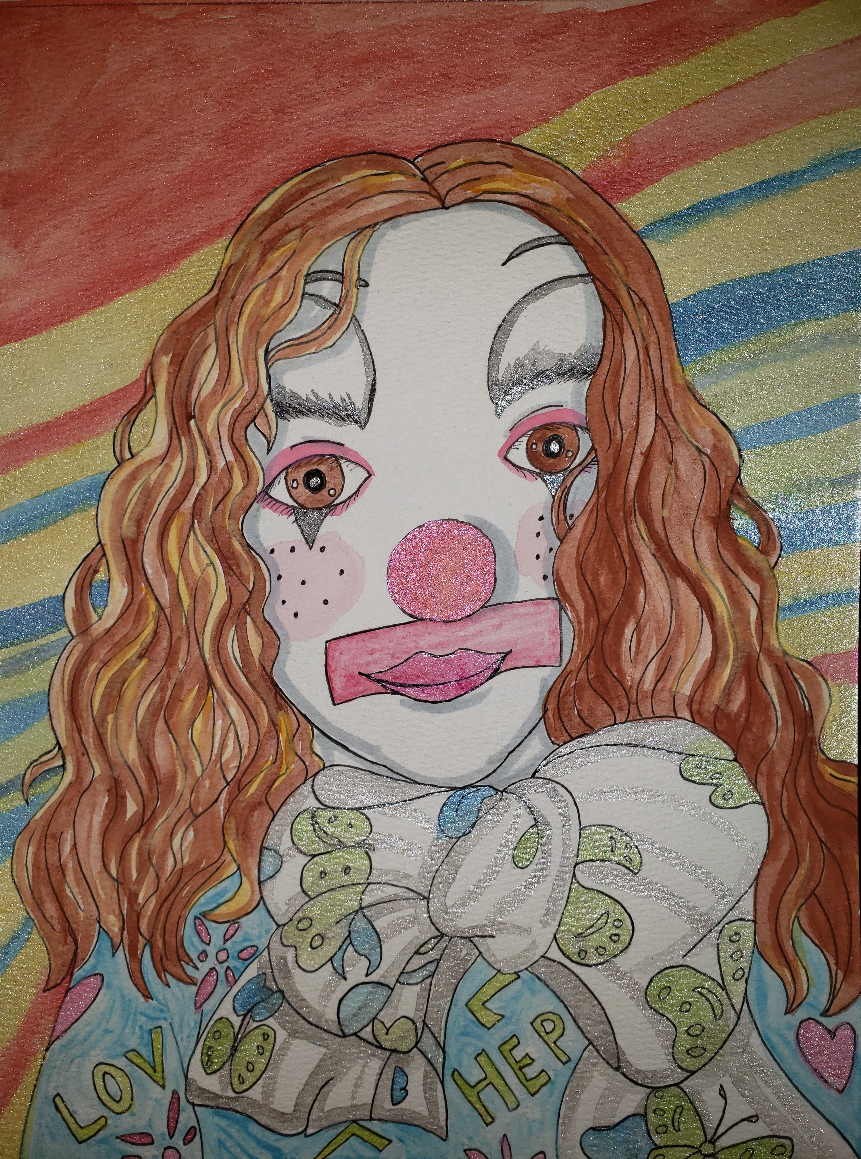 artsy sister, watercolor self portrait, painting