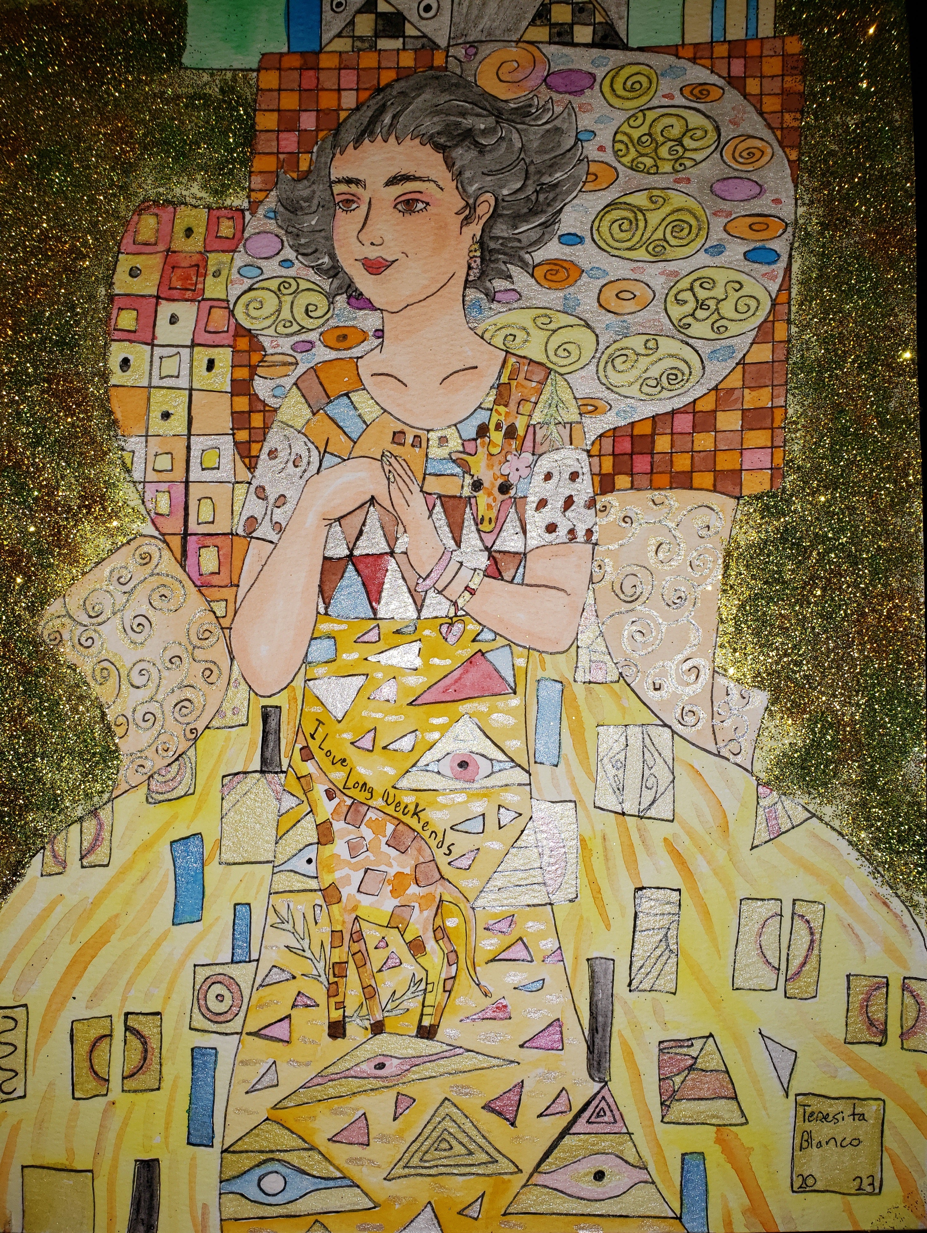 artsy sister, gustav klimt style self portrait, teresita blanco