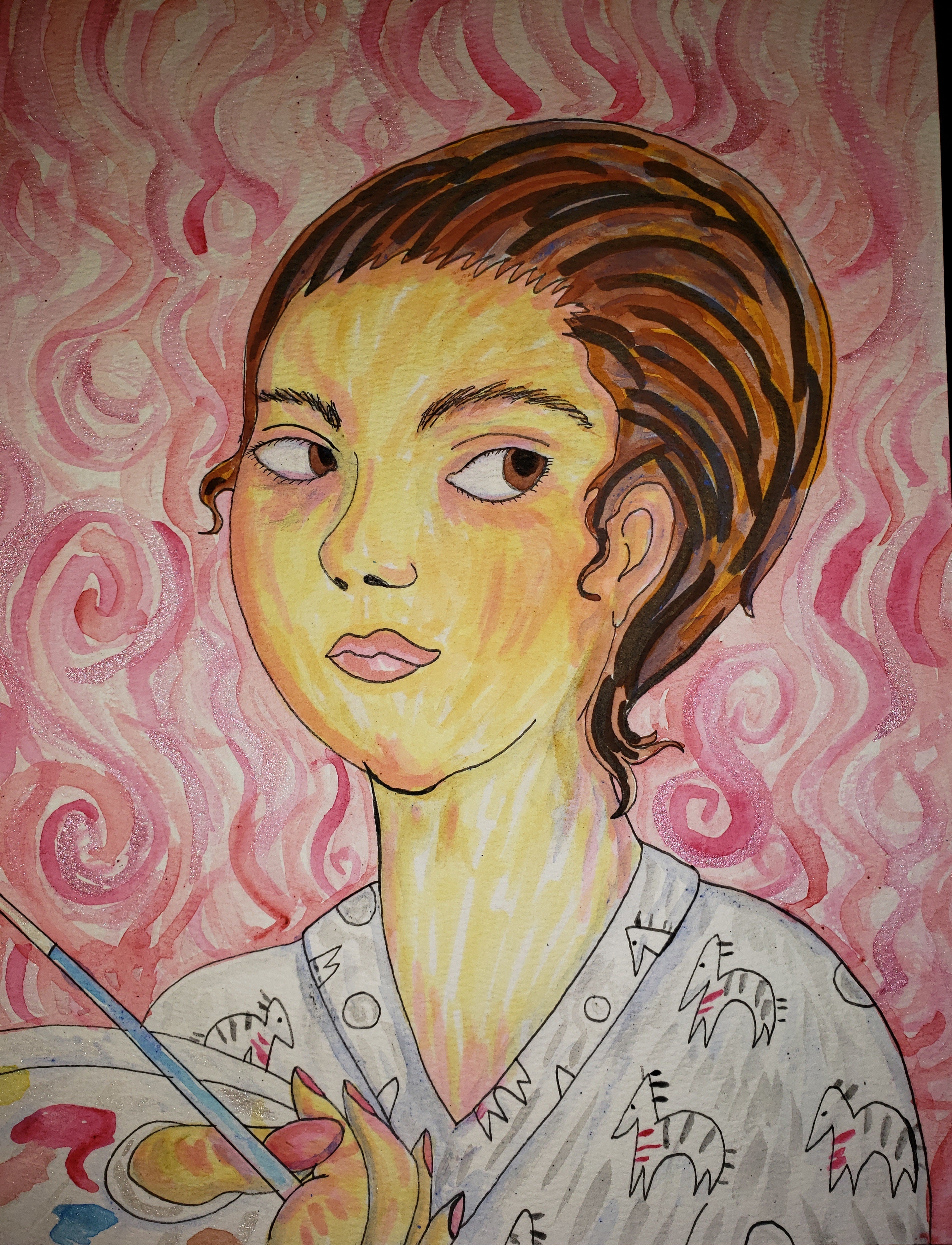 artsy sister, teresita blanco self portrait, watercolor van gogh style