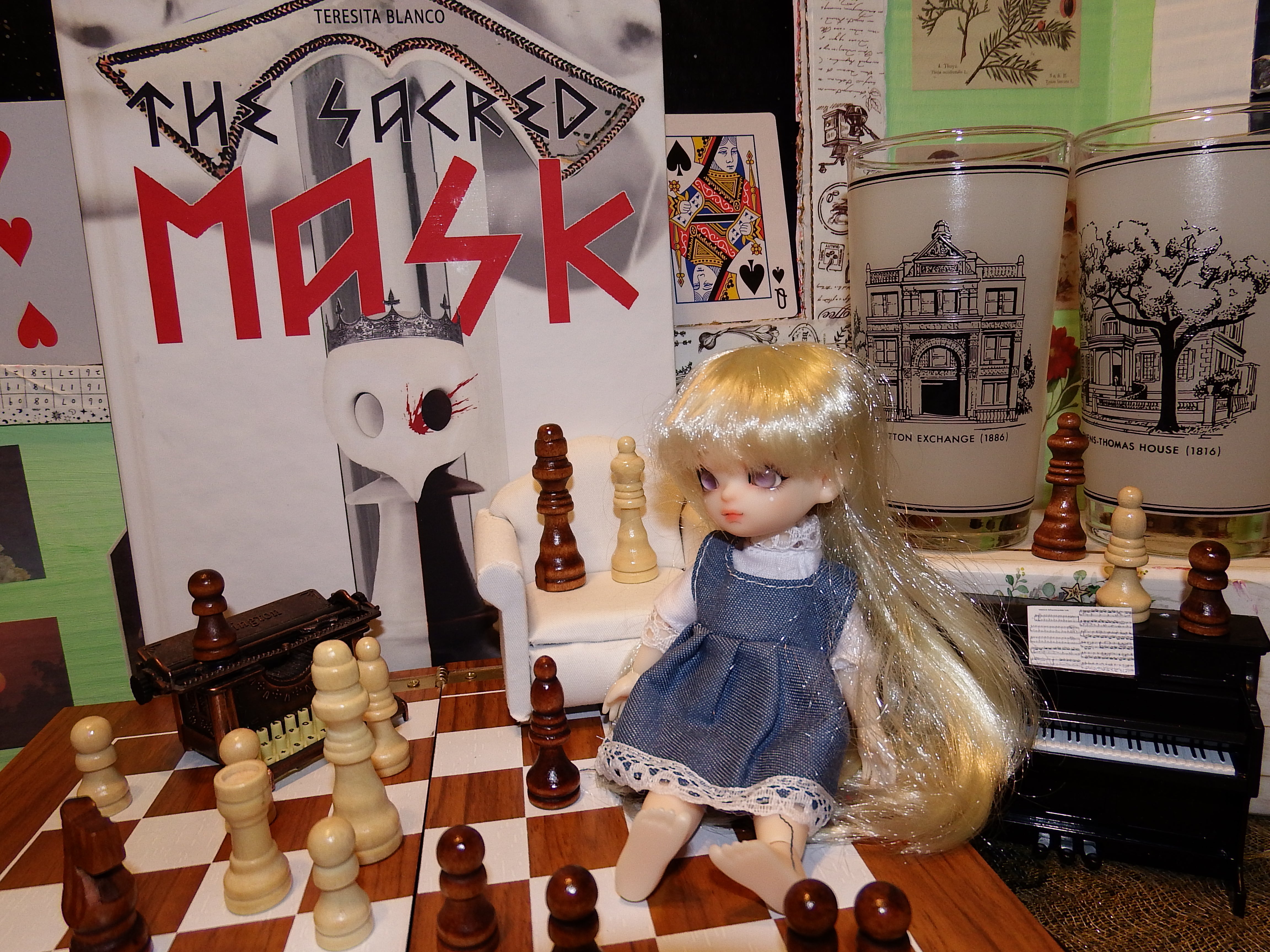artsy sister, sacred mask, chess music