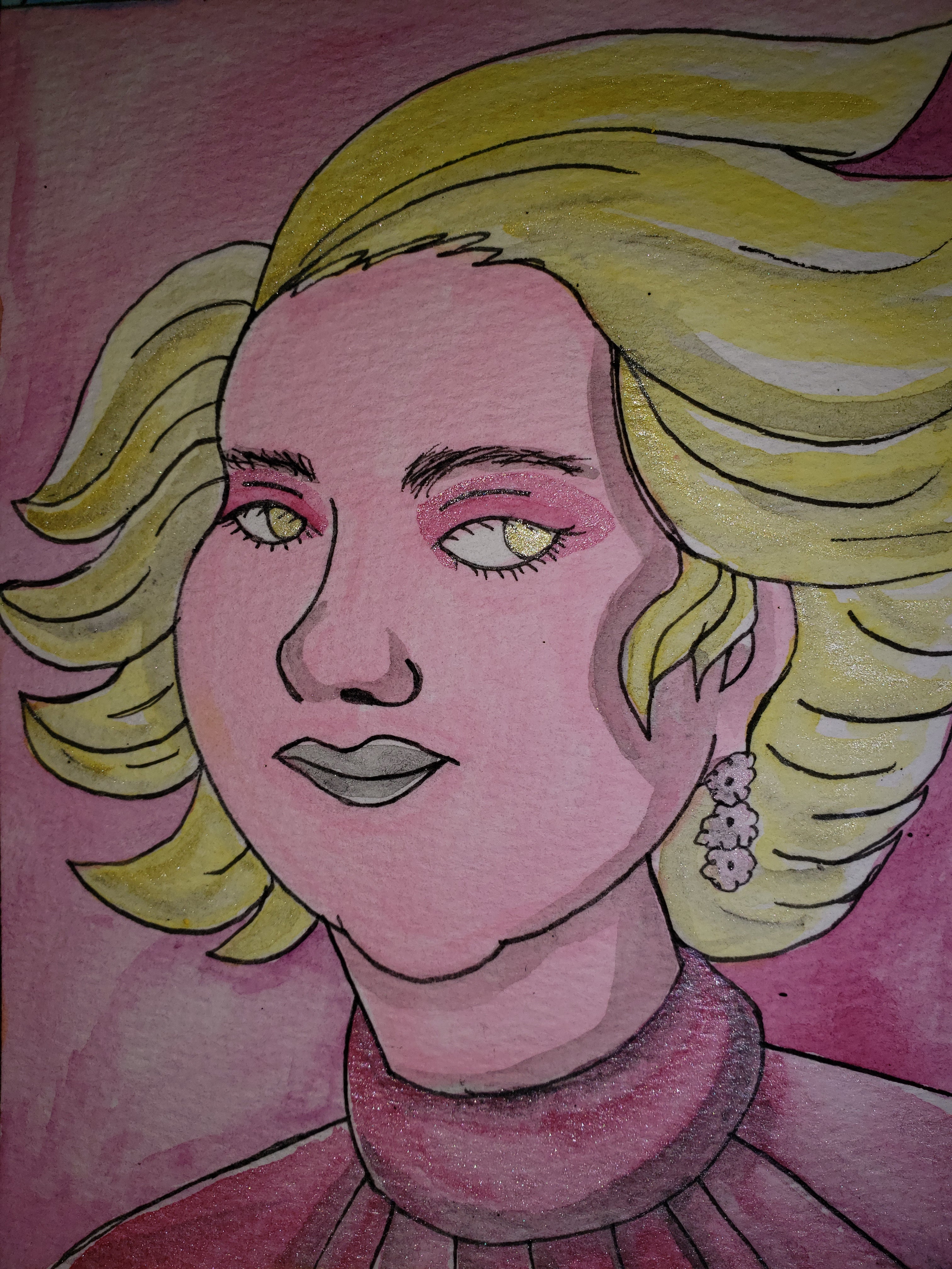 artsy sister, watercolor, self portrait pop art