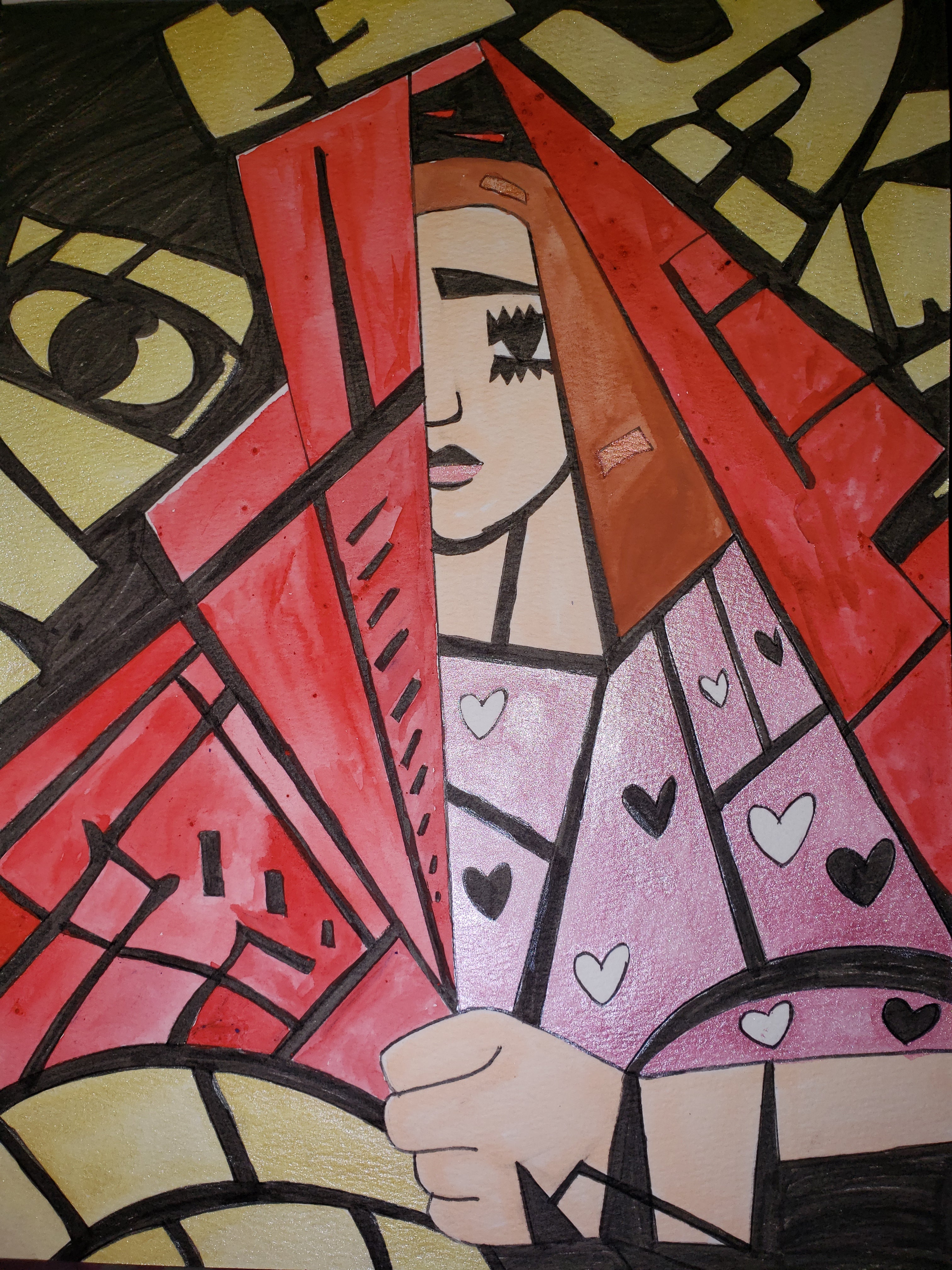 artsy sister, watercolor painting, cubism