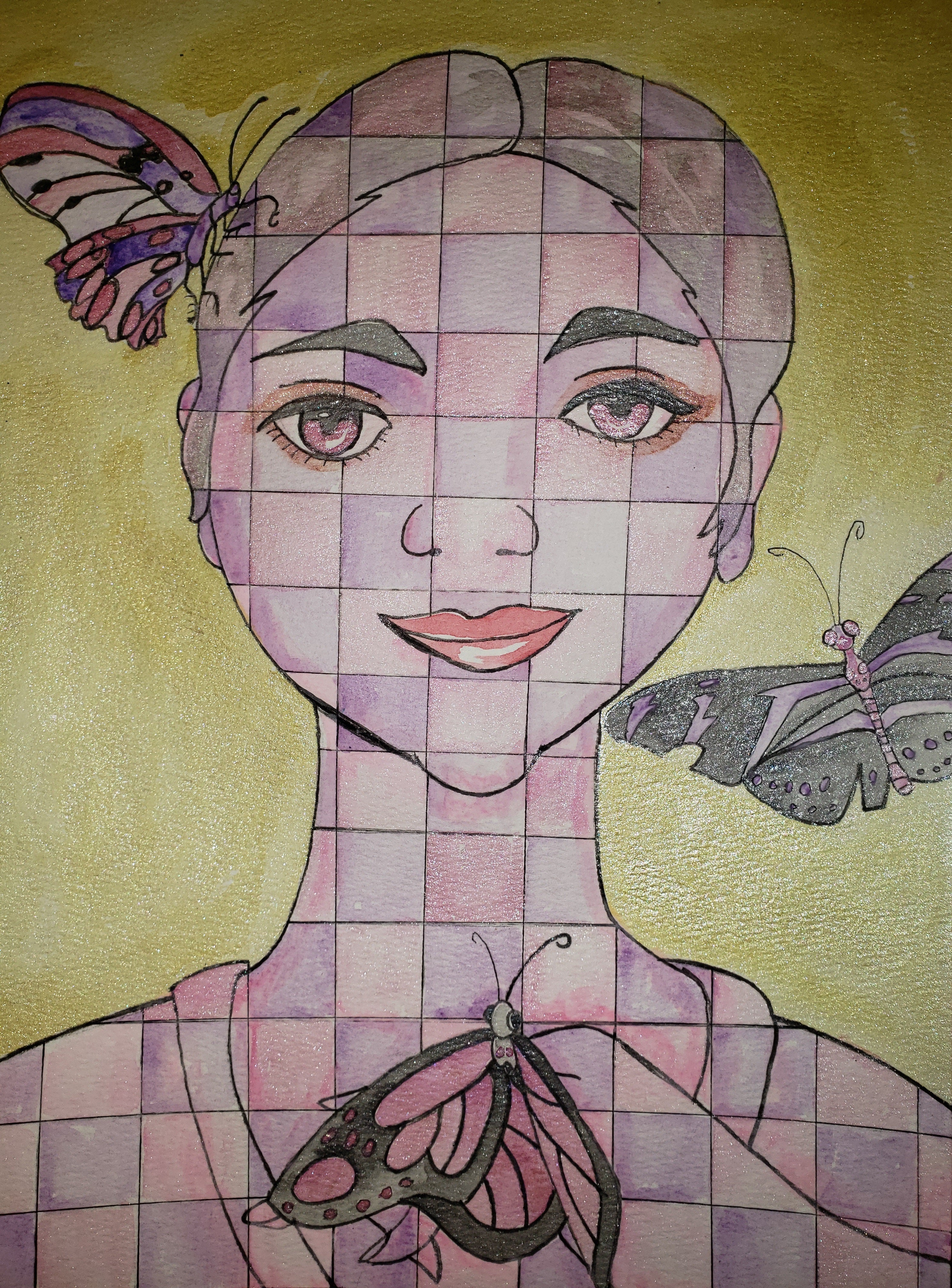 artsy sister, watercolor butterfly, self portrait