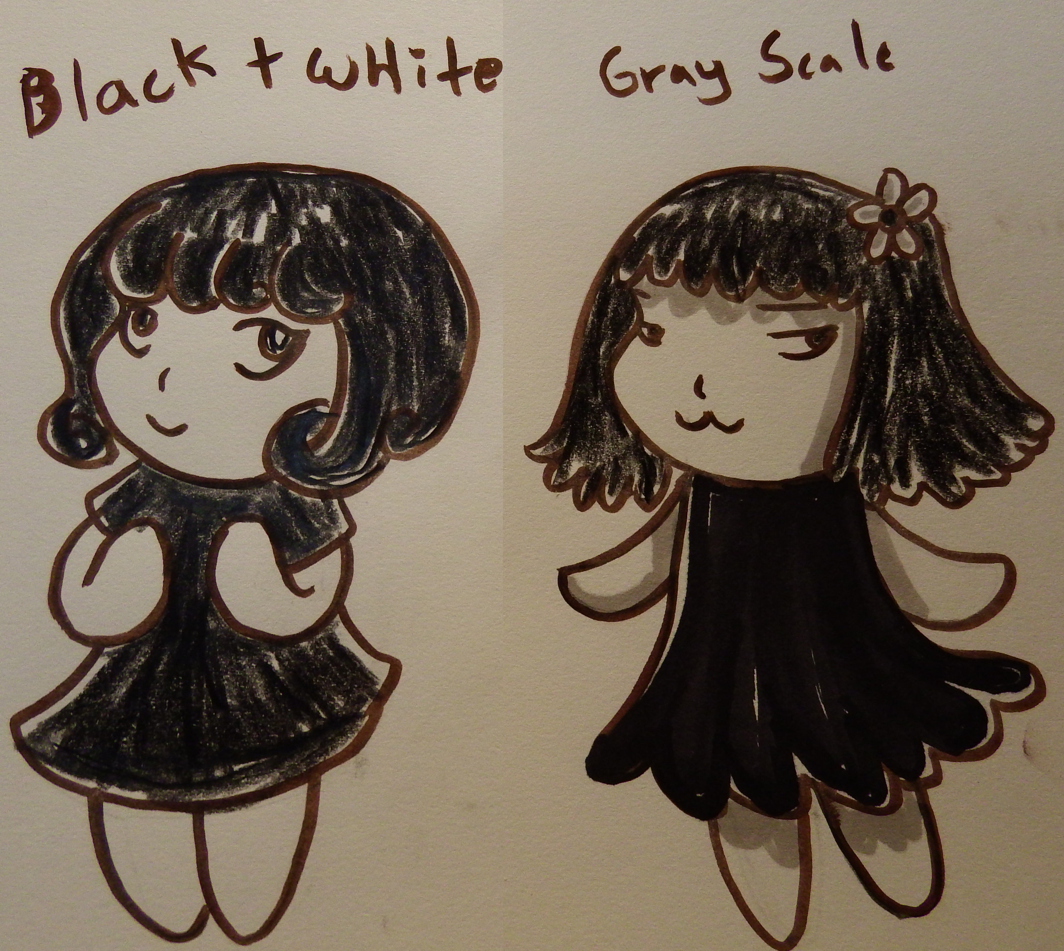 color theory, black and white vs grayscale, artsy sister