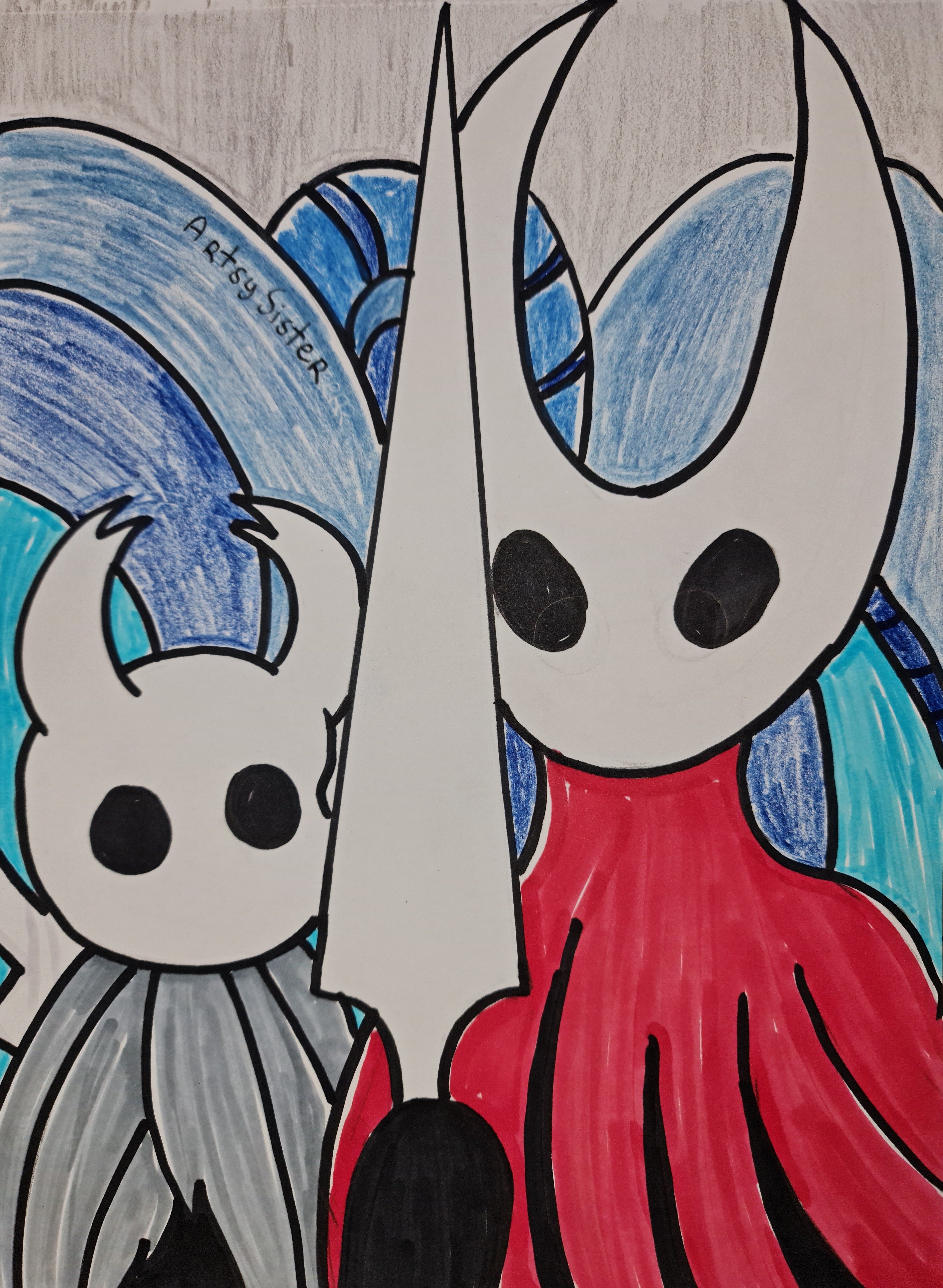 american gothic parody, the hollow knight, artsy sister