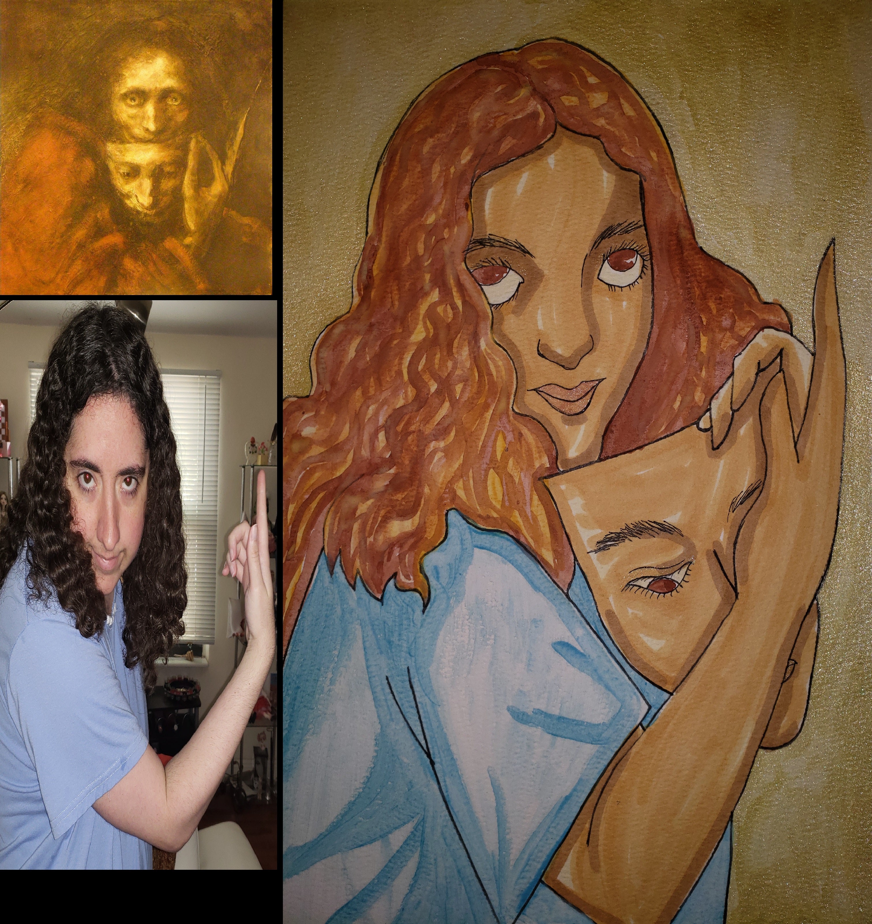 artsy sister, watercolor self portrait, painting