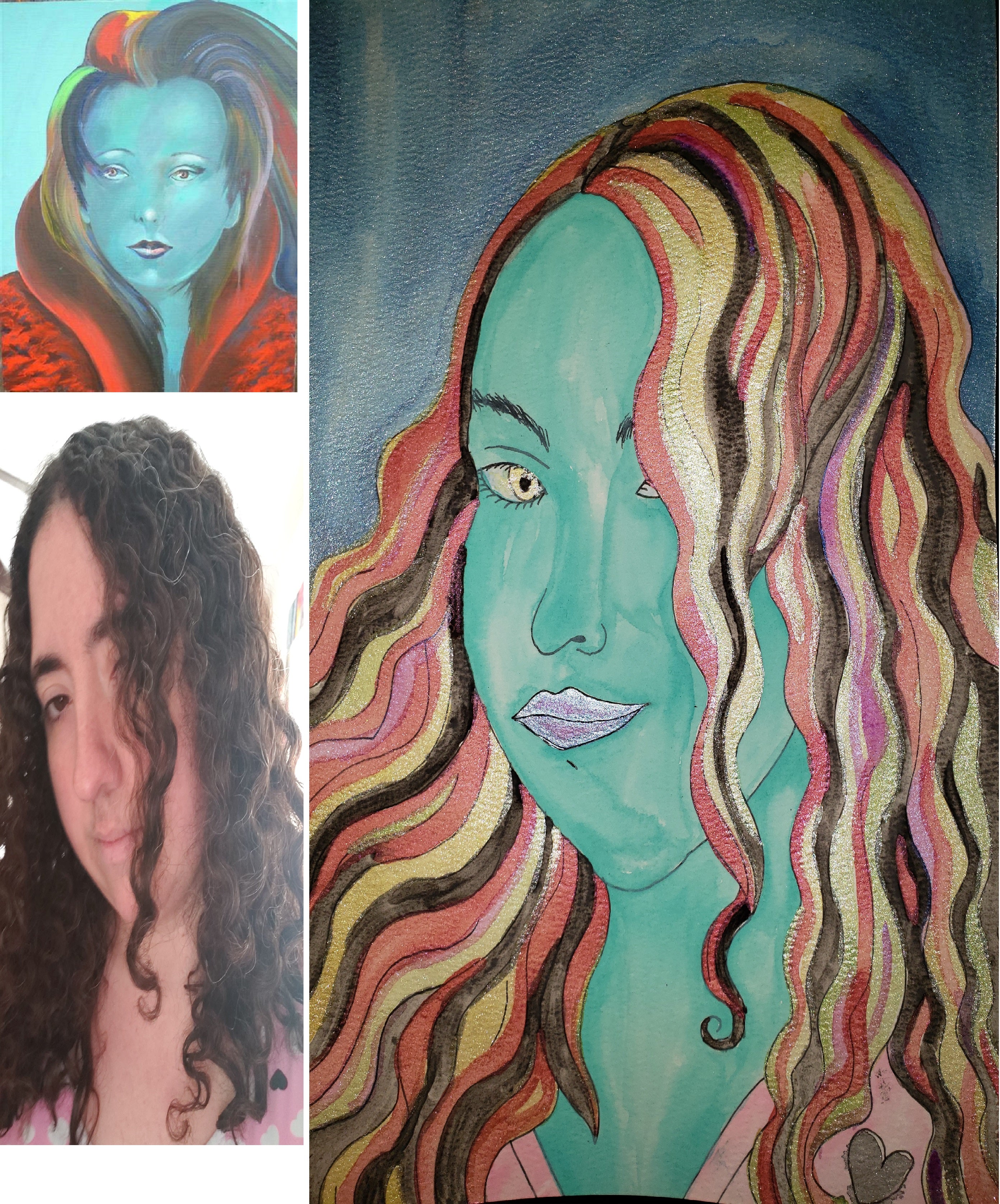artsy sister, watercolor, self portrait