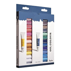 Rayher 38919000 Set of 24 Artists Quality Oil Paints, 12 ml Oil Colour Tubes for Oil Painting in 24 Assorted Colours