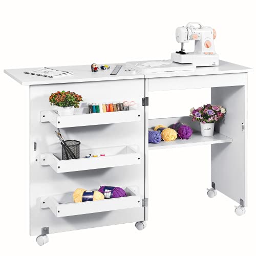 Sauder Rolling Sewing Cart with Storage, White Finish