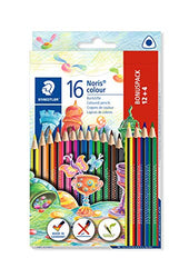 Staedtler Noris Colour 187 C12P1 Colouring Pencils (Increased Break-Resistance, Triangular Shape, Attractive Design, Ergonomic Soft Surface, Wopex Material, Set of 16 Brilliant Pens in Cardboard Case)
