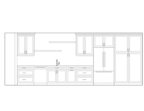 2D line work elevation drawing of the kitchen wall.