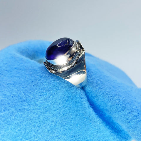 Blue Polishing Cloth on Ring