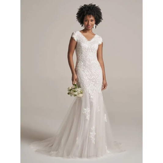 Evora Leigh Modest Wedding Gown with Illusion Lace Sleeves