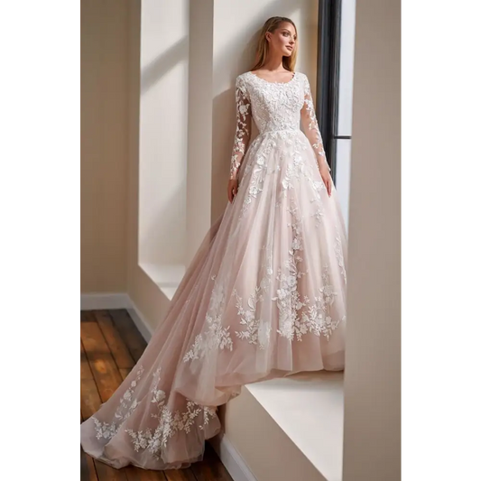 TR12025 Modest Wedding Dress Ball Gown