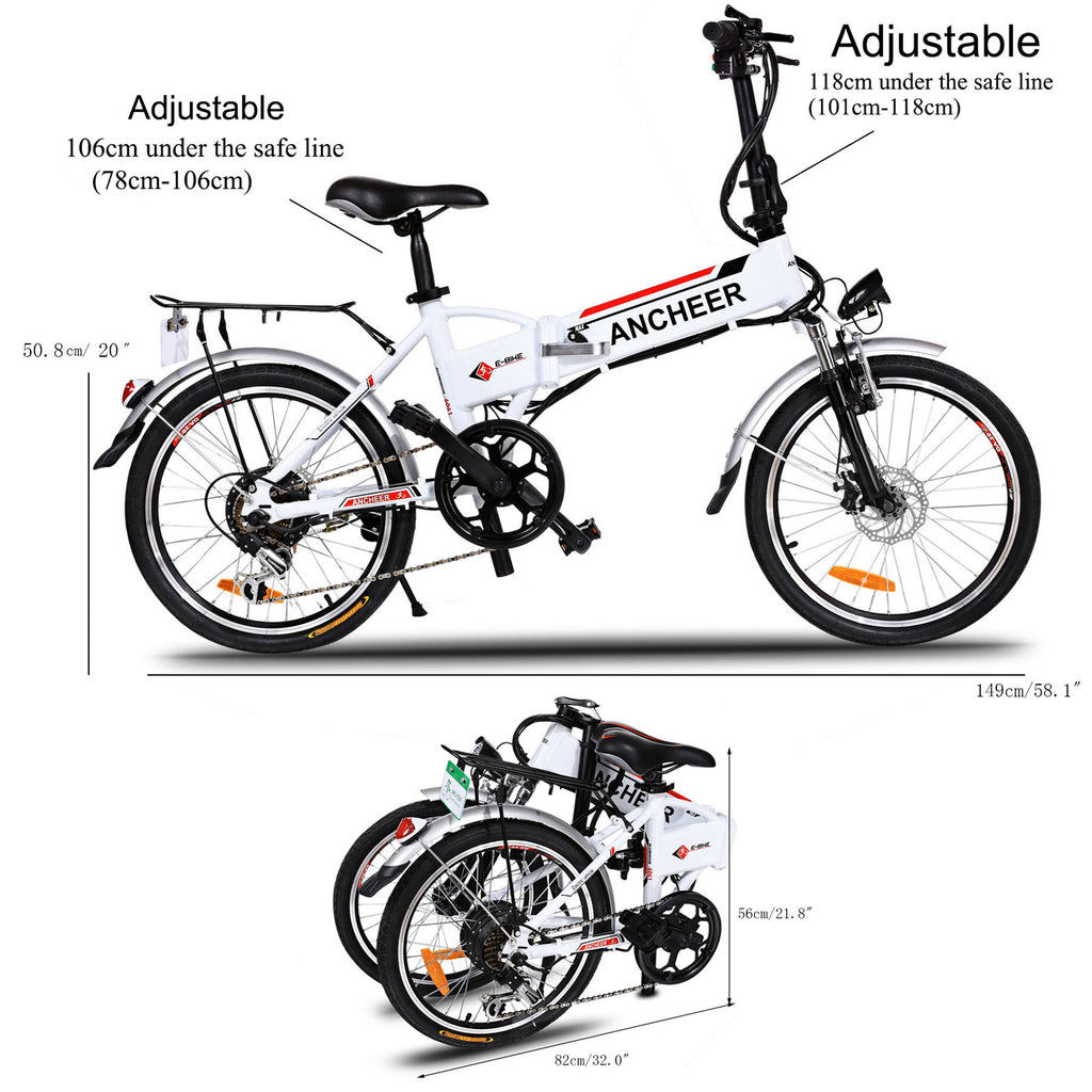 ancheer 20 inch wheel folding city commuter electric bike