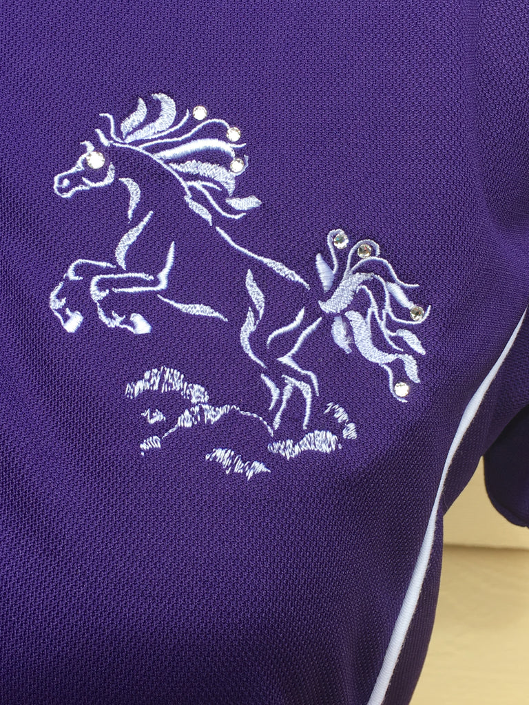 white polo shirt with purple horse