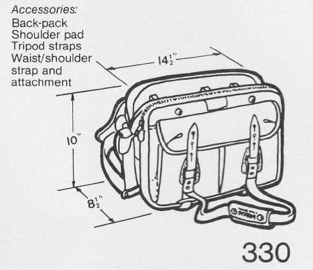 Billingham 330 Camera Bag line drawing with dimensions