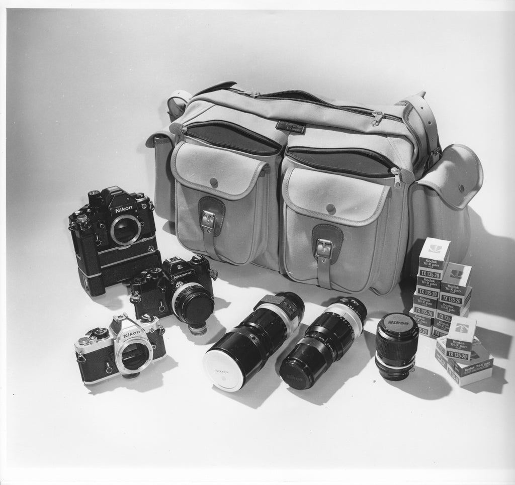 Product shot of an old Billingham 550 camera bag showing possible contents. Photo: courtesy/copyright of Billingham.