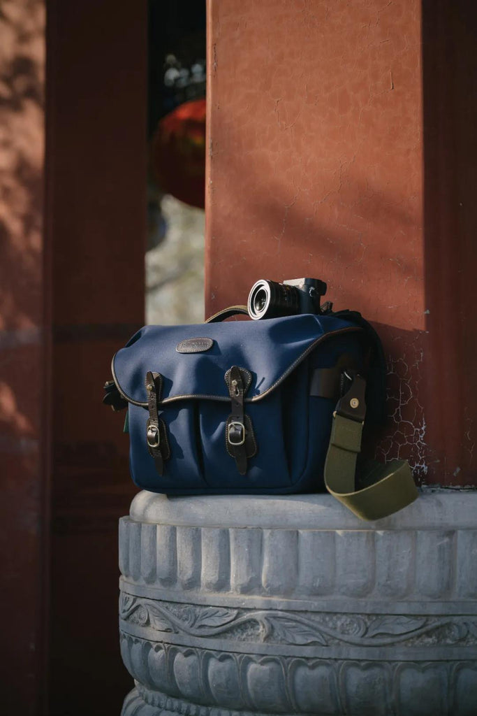 Billingham Hadley One - Navy Canvas and Chocolate Leather - Photo by Liang Dong