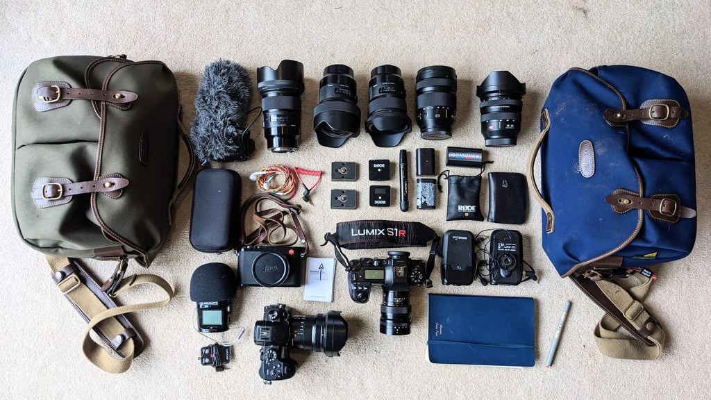 Emma Drabble's Daily Carry including two Billingham Hadley Pro 2020 Camera Bags, Lumix GH5, Lumix SR1, Leica Q2, a selection of lenses and a Røde Filemaker Kit.
