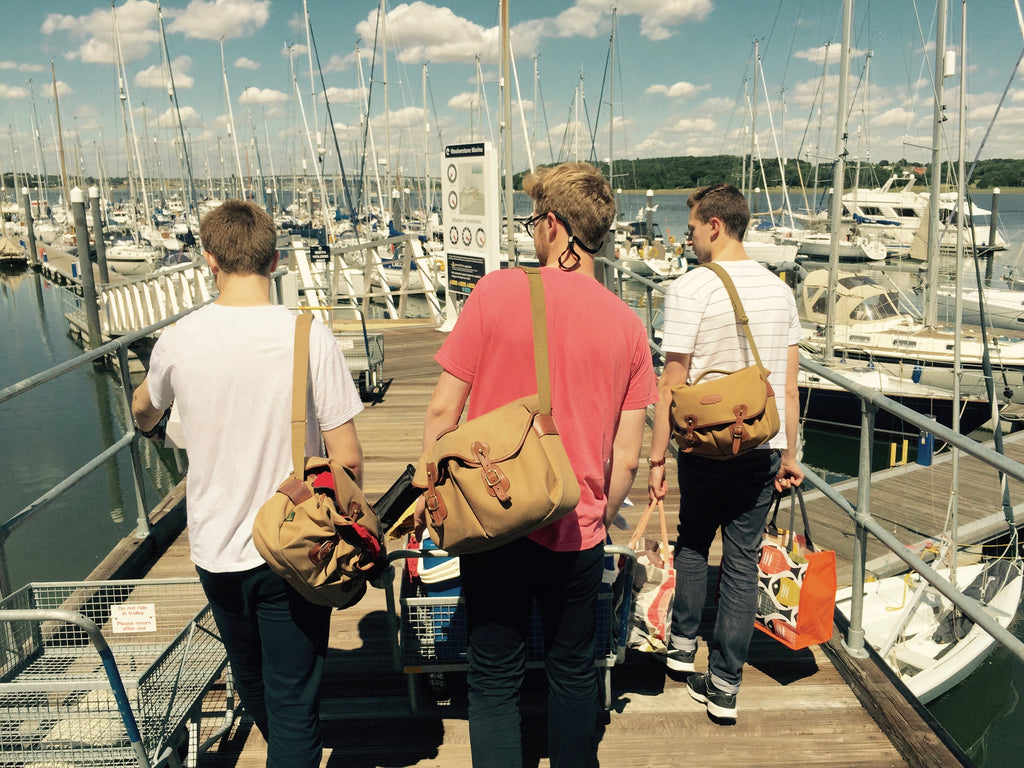 All 3 boys about to board the family yacht with their Billingham bags. Photo by Steven Hall.