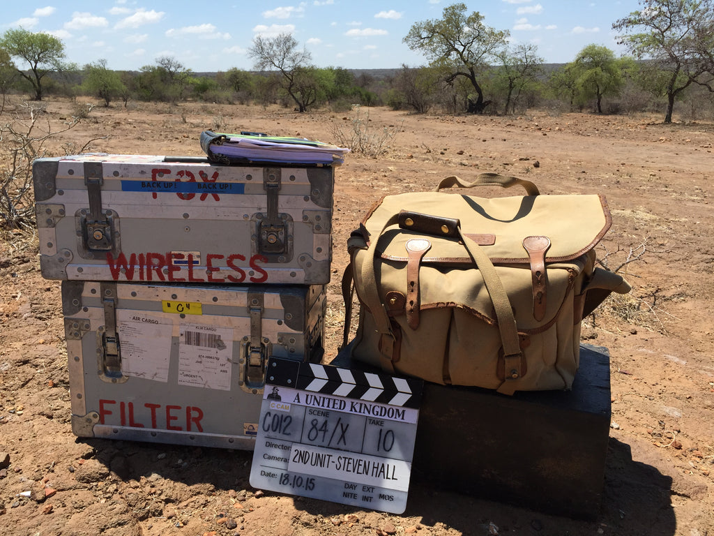 Billingham 445 bag on location in Botswana whilst directing 'A United Kingdom'. Photo by Steven Hall.