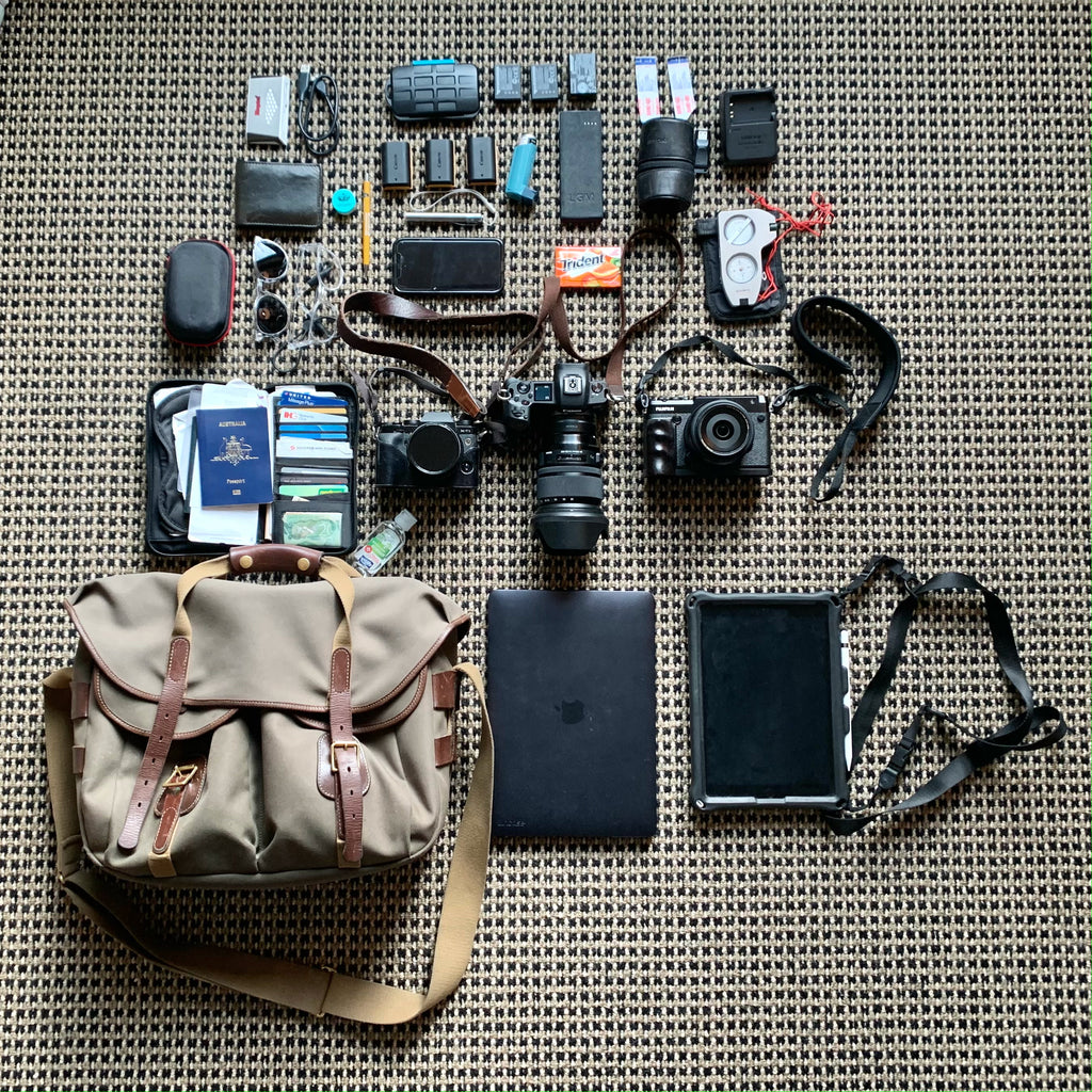 Billingham Hadley Large Pro, Canon EOS R5, Fujifilm X-T1, GFX 50R, Fuji T3.5 50mm, Fuji T1.4 23mm, T4 Sigma 24-105mm in Lachlan Milne's kitbag