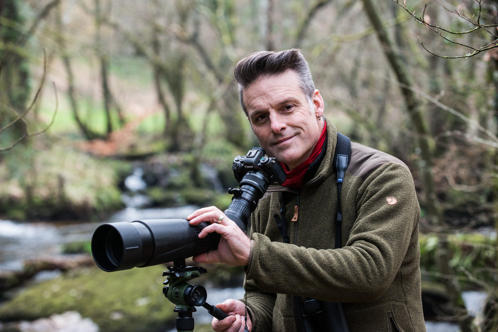 Nick Baker with his Harpia 85 Spotting Scope and Camera. Photo by Juliette Mills Photography.