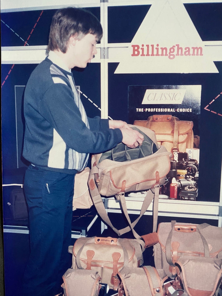 Rob Degreef at an exhibition exhibiting Billingham bags.