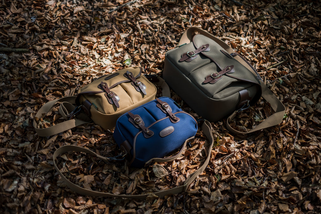 The Billingham Hadley Small Pro and Billingham Hadley One. Shown in Khaki FibreNyte, Navy Canvas and Sage FibreNyte. All with Chocolate Leather.