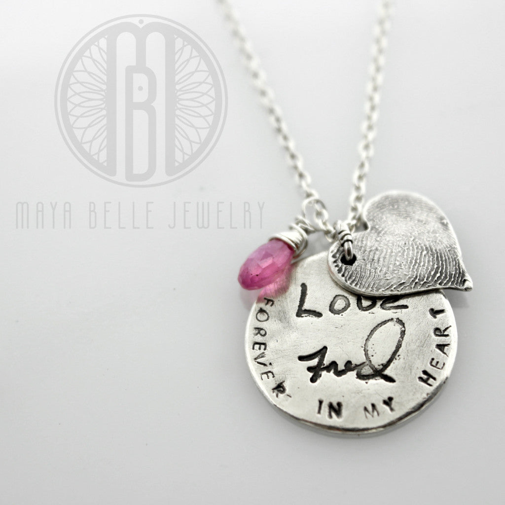 Custom Fingerprint and Actual Handwriting Memorial Keepsake necklace