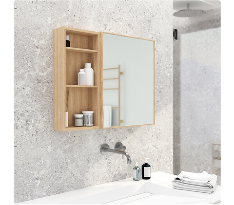 Image of Wireworks Slimline Mirror Cabinet in a Natural Oak finish.