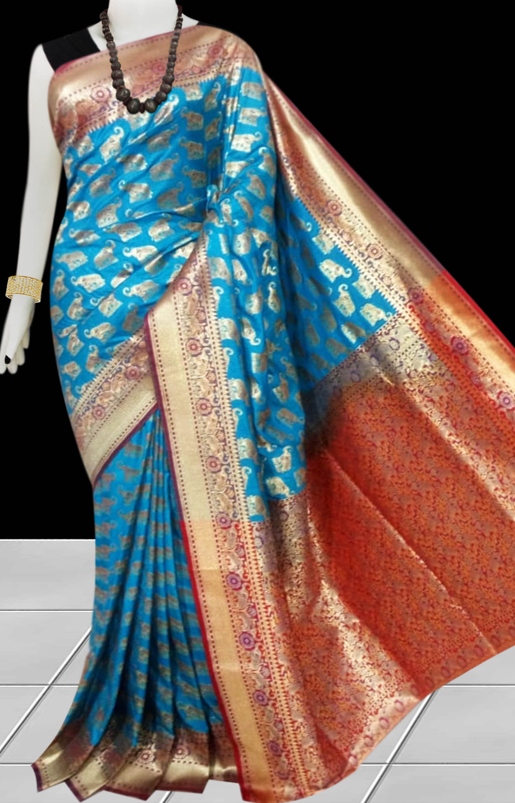 Buy Firozi Color Opara Silk Saree Decorated With Golden Jari Work Online In Us India