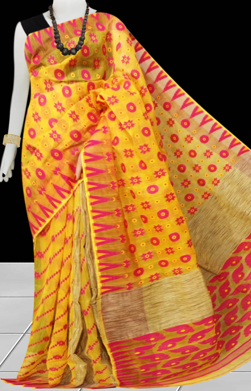 Buy Yellow Red Color Combination Dhakai Jamdani Saree Online In Us India