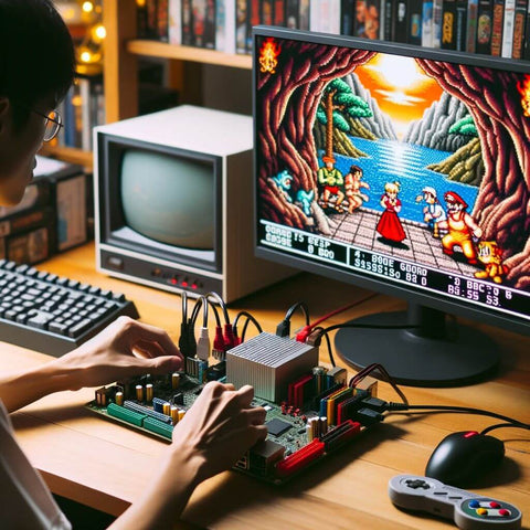 Photo of a person descent setting up a single board computer for gaming emulation