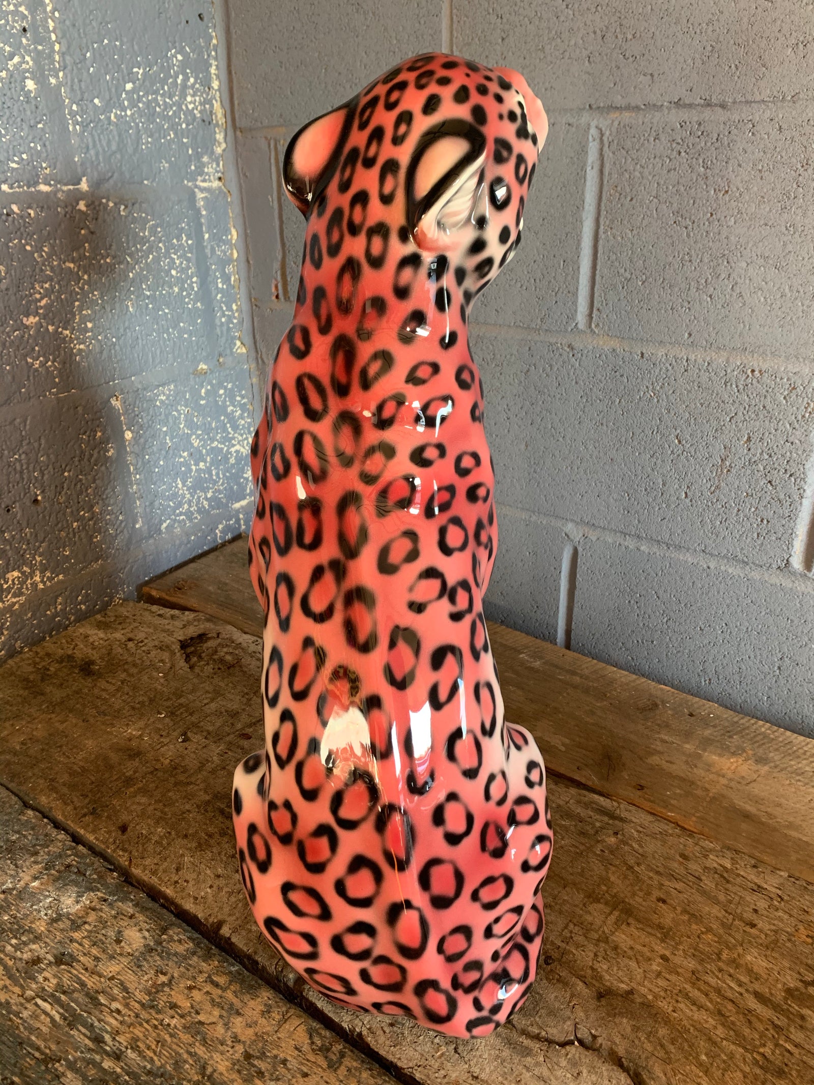 A large pink ceramic leopard statue made in Italy - Belle and Beast ...