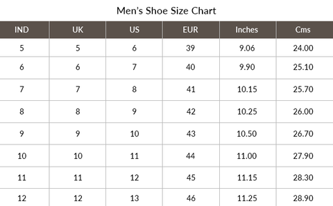 Size Chart – Vantier Shoes