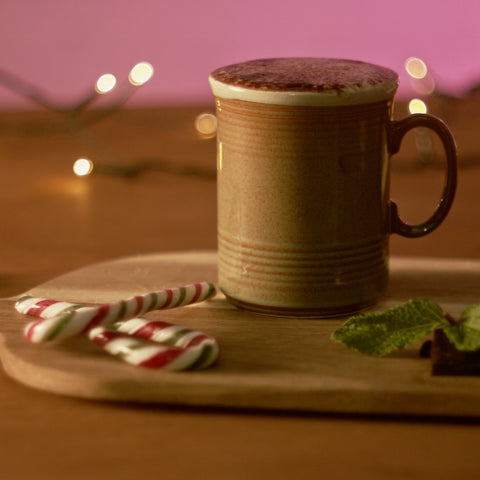 Irish Mint Mocha beside candy canes