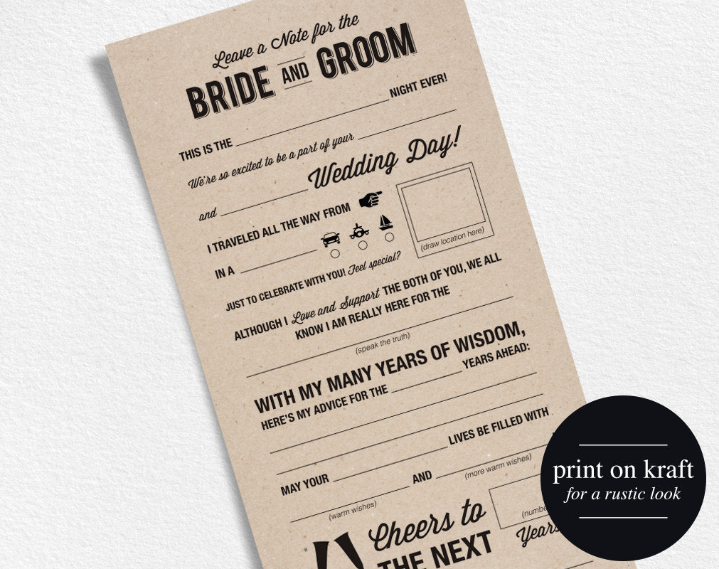 Wedding Advice Card Mad Libs Wedding Printable Marriage Advice