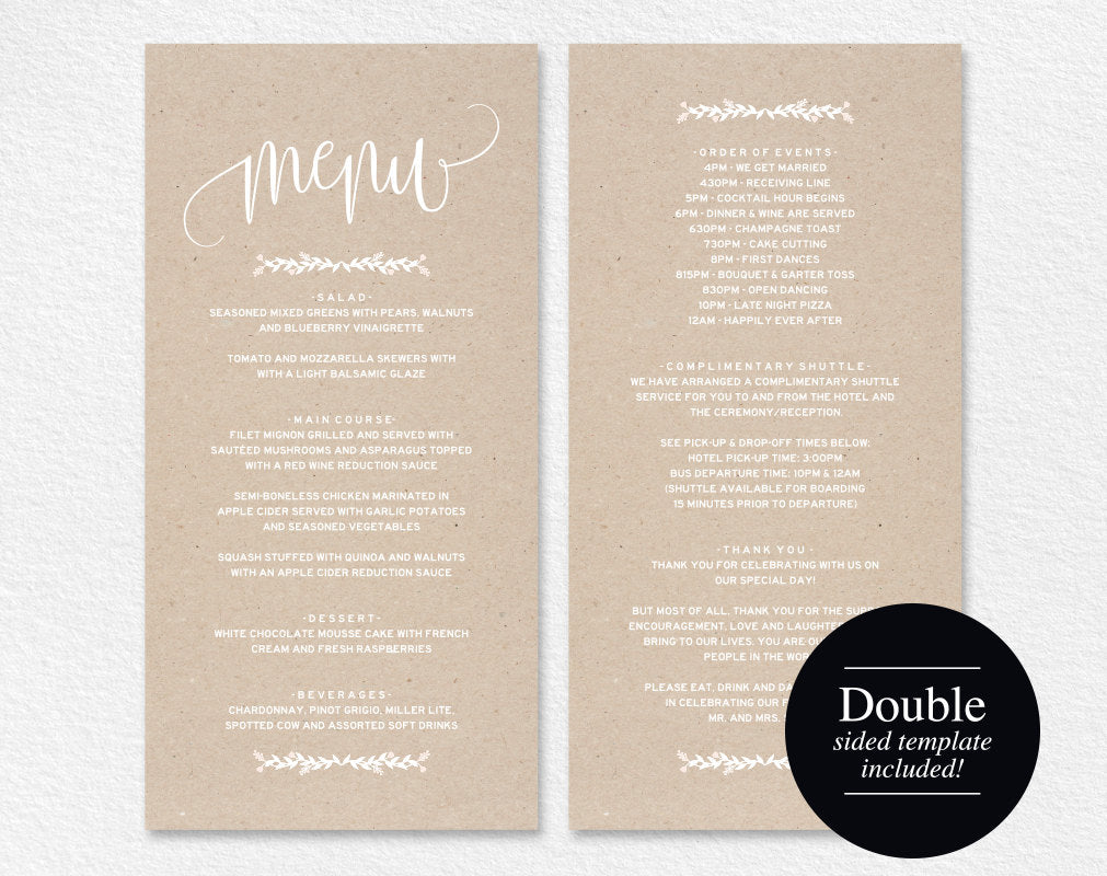 Wedding Menu Template Menu Cards Blush Pink Blush Wedding Menu