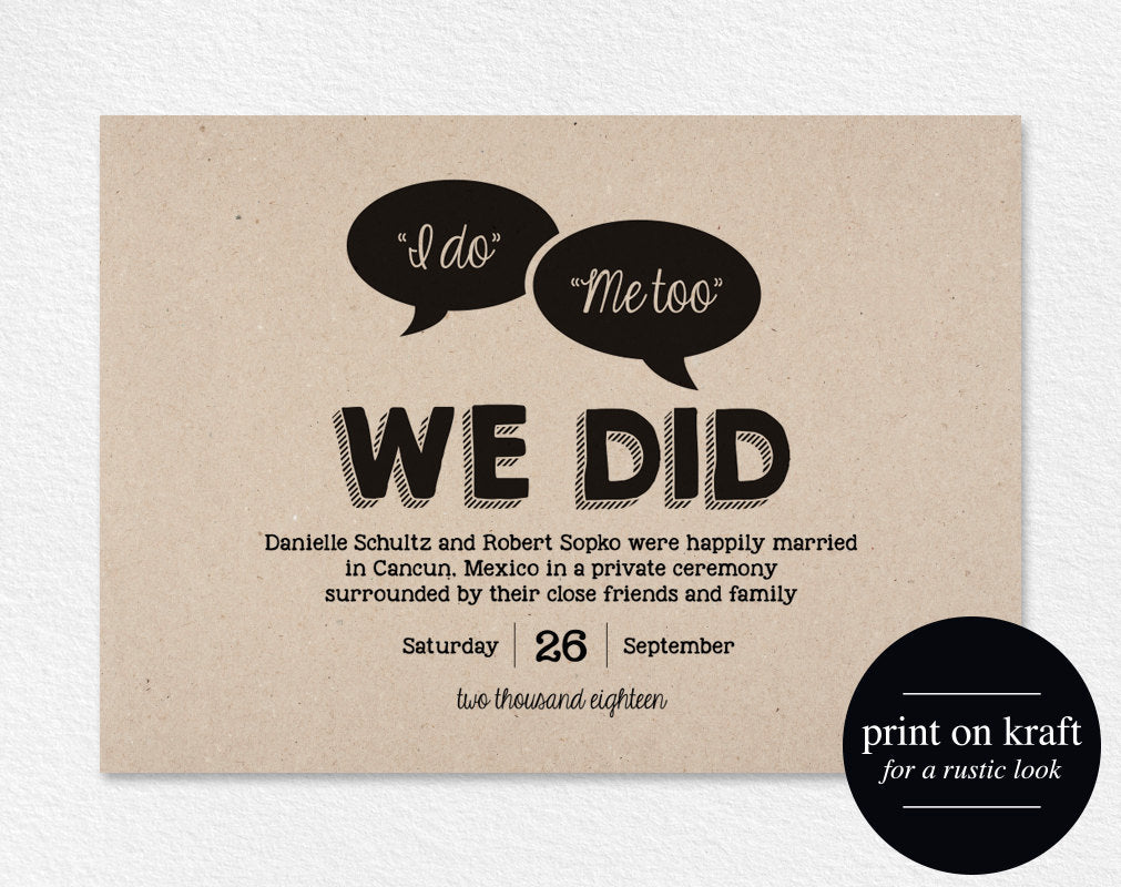 Elopement Announcement Just Married Wedding Announcement We Did We Bliss Paper Boutique