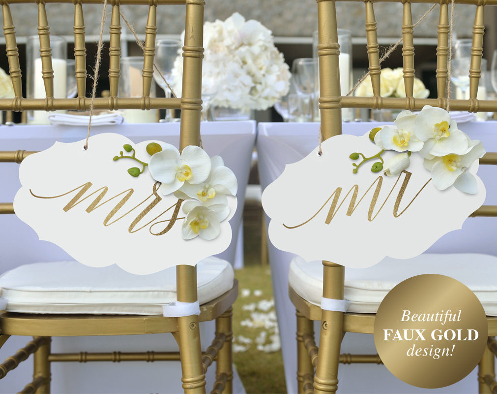 Wedding Chair Signs Mr And Mrs Wedding Signs Gold Wedding Decor