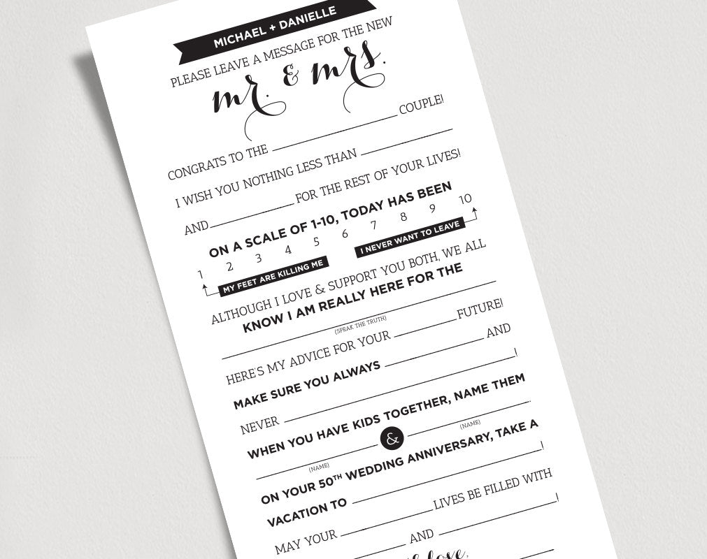 Wedding Mad Libs Printable Template Kraft Sign Mr And Mrs Bride