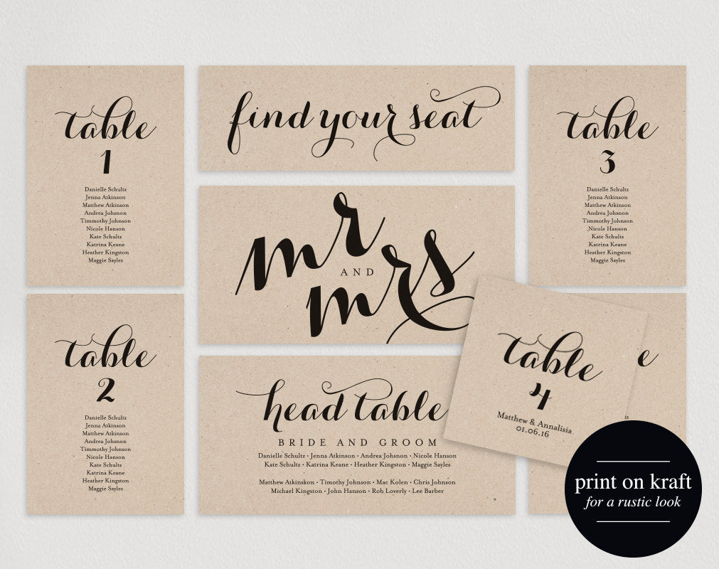 Table Seating Chart Cards