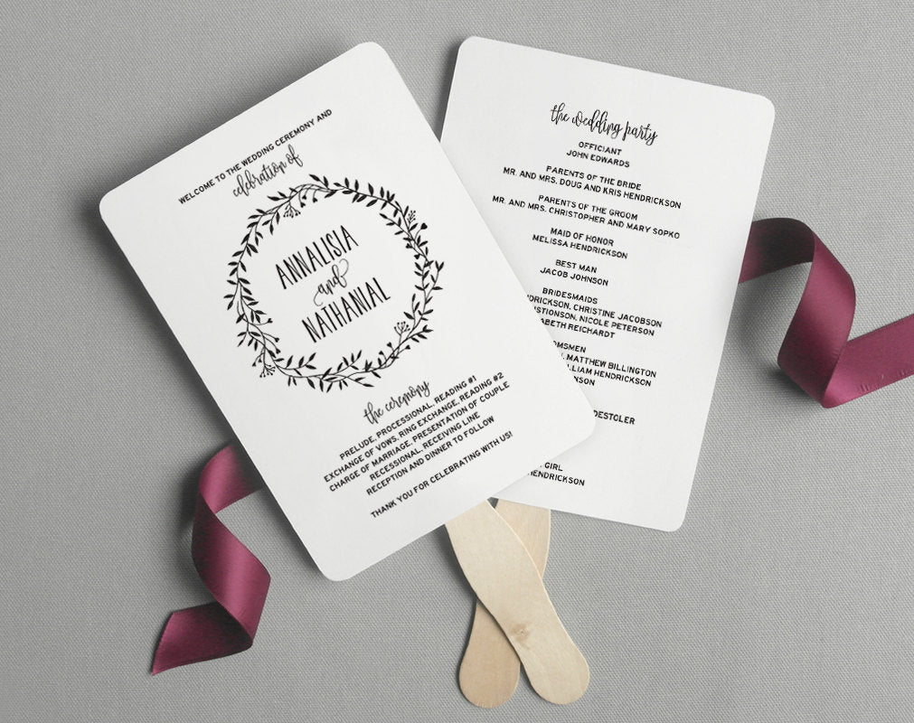 Wedding Program Fan Wedding Program Printable Rustic Wedding