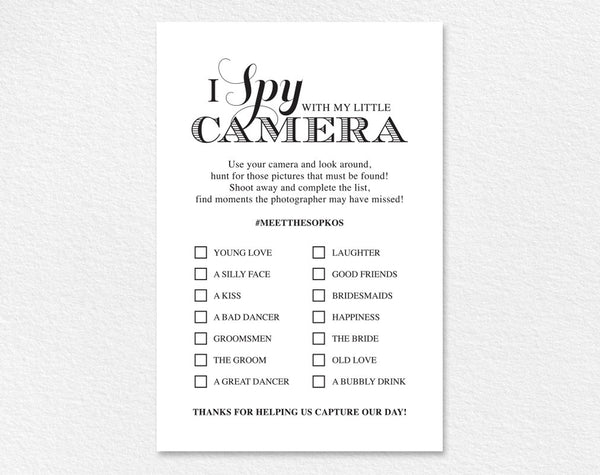 I Spy With My Little Camera Printable Card I Spy Wedding 