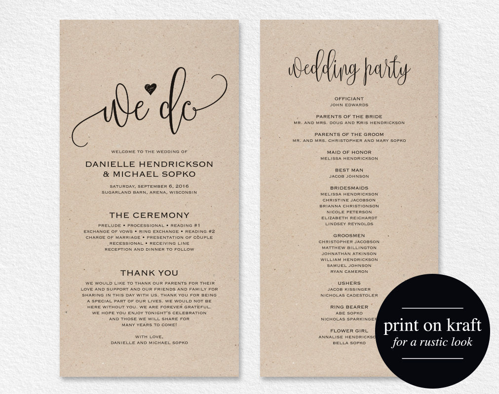 Wedding Program Template Wedding Program Printable We Do