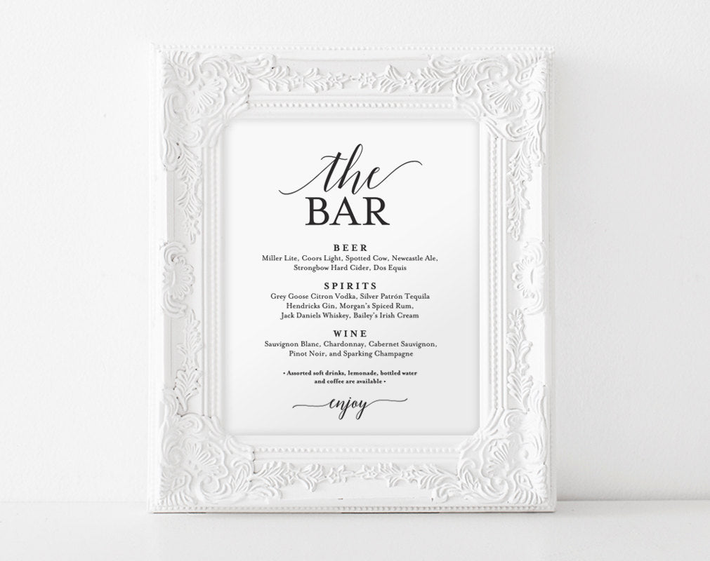 Download Bar Menu Sign The Bar Sign Wedding Bar Menu Printable Wedding Sign Bliss Paper Boutique
