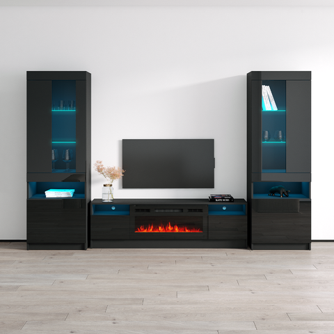 TV Cabinet LUXE EF black / fireplace black - Furnitop shop