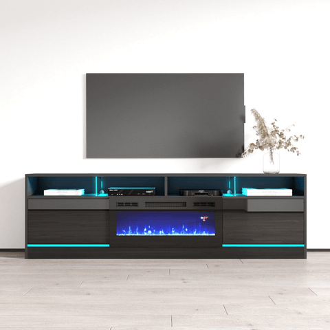 Modern White TV Stand with LED Lights, 71 Gaming Entertainment